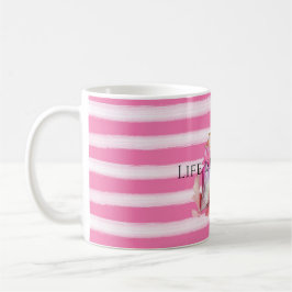 Caneca De Café Shell Dourado de Strike Pink de Praia de Aquarela