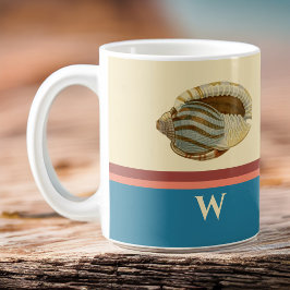 Caneca De Café Shell Retro Strike Beach com Monograma Inicial