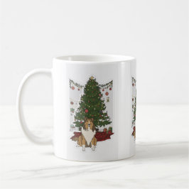 Caneca De Café Sheltie & árvore de Natal