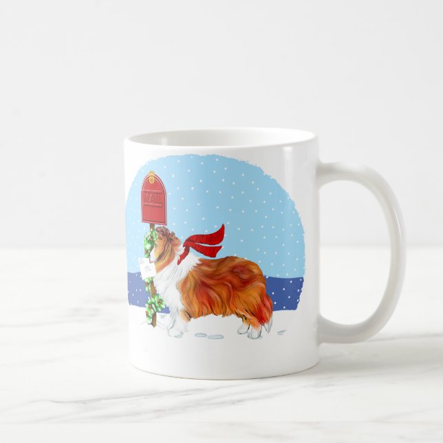 Caneca De Café Sheltie Christmas Mail Sable (Direita)