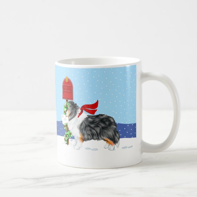 Caneca De Café Sheltie Christmas Mail Tri Color (Direita)