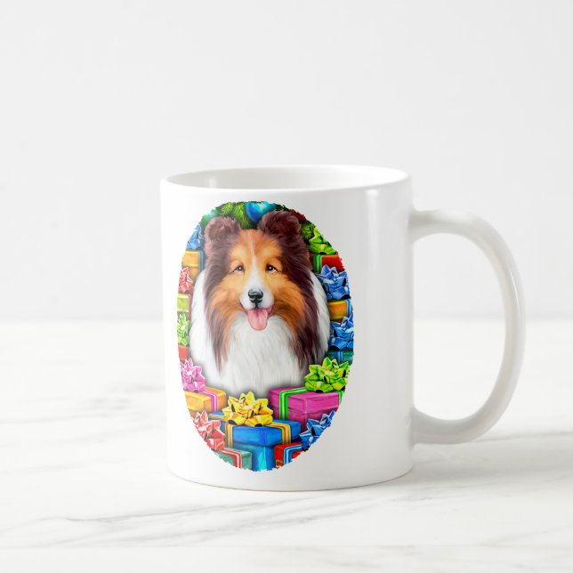Caneca De Café Sheltie Christmas Open Gifs Sable (Direita)