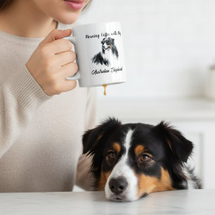 Caneca De Café Shepherd Black Watercolor australiano personaliza