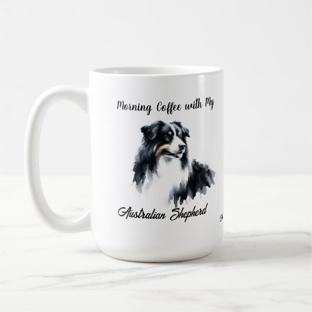 Caneca De Café Shepherd Black Watercolor australiano personaliza (Esquerda)