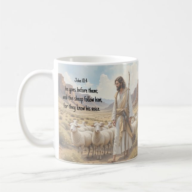 Caneca De Café Shepherd goes before them Bible Scripture (Esquerda)