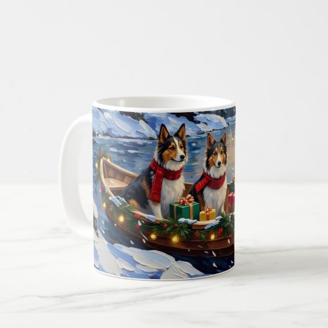 Caneca De Café Shetland Sheepdog Christmas Boat Holiday (Frente Esquerda)