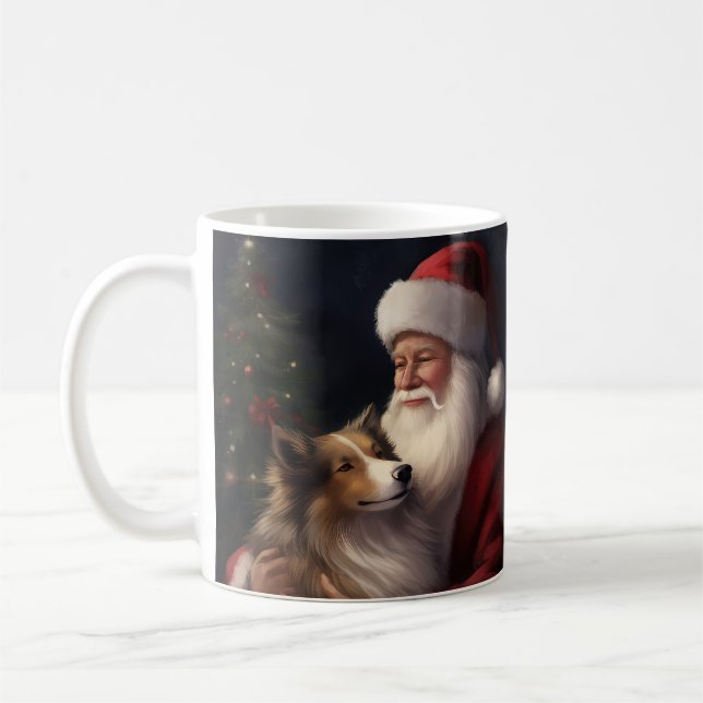 Caneca De Café Shetland Sheepdog Papai Noel Natal Festivo (Esquerda)