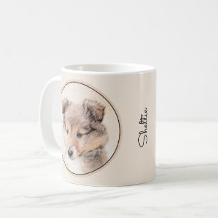 Caneca De Café Shetland Sheepdog Puppy Pintura Original