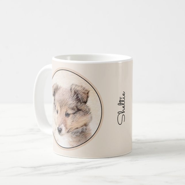 Caneca De Café Shetland Sheepdog Puppy Pintura Original (Frente Esquerda)