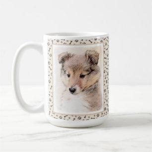 Caneca De Café Shetland Sheepdog Puppy Pintura Original