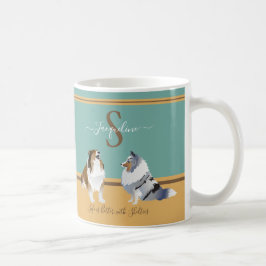 Caneca De Café Shetland Sheepdog, Sheldon, em Verde e Amarelo