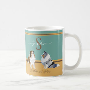 Caneca De Café Shetland Sheepdog, Sheldon, em Verde e Amarelo