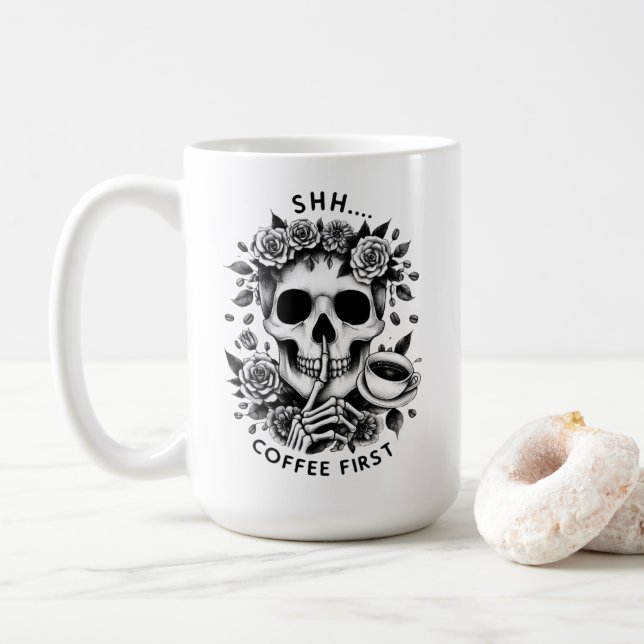Caneca De Café Shhh... Café - Primeira Mug De Crânio (Com Donut)