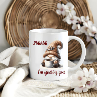 Caneca De Café "Shhhhh... estou ignorando você" Gnomo de Aquarela
