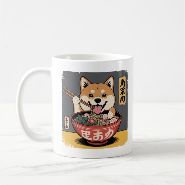 Caneca De Café Shiba Inu Cachorro Comendo Ramen (Esquerda)