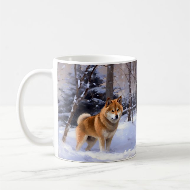 Caneca De Café Shiba Inu Deixe Nevar Natal (Esquerda)