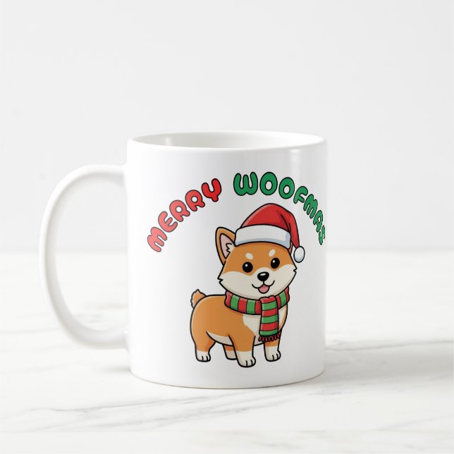 Caneca De Café Shiba Inu Mug de Natal: Woofmas Felizes (Esquerda)
