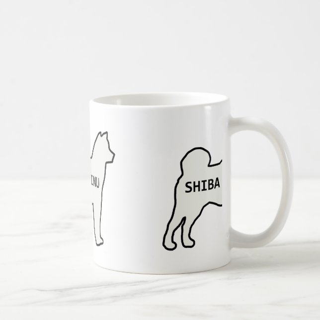 Caneca De Café Shiba Inu nome Silhouket Creme (Direita)