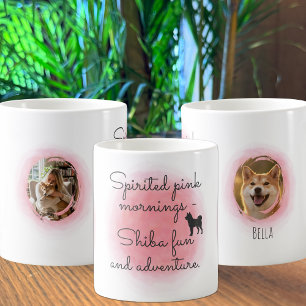 Caneca De Café Shiba Inu Rosa Pastel Aquarela Foto Personalizada