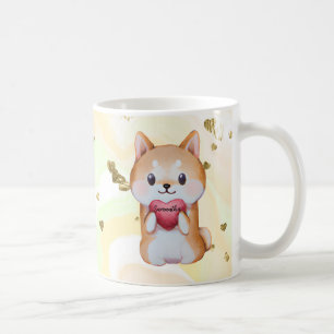 Caneca De Café Shiba Inu Segurando Um Coração