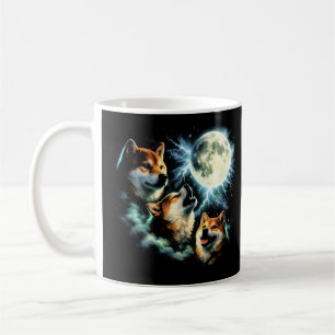 Caneca De Café Shiba Inu Uivando para a Lua Gráfico Celestial