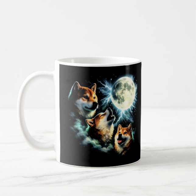 Caneca De Café Shiba Inu Uivando para a Lua Gráfico Celestial   (Esquerda)