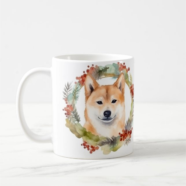 Caneca De Café Shiba Inu Wreath Festivo (Esquerda)