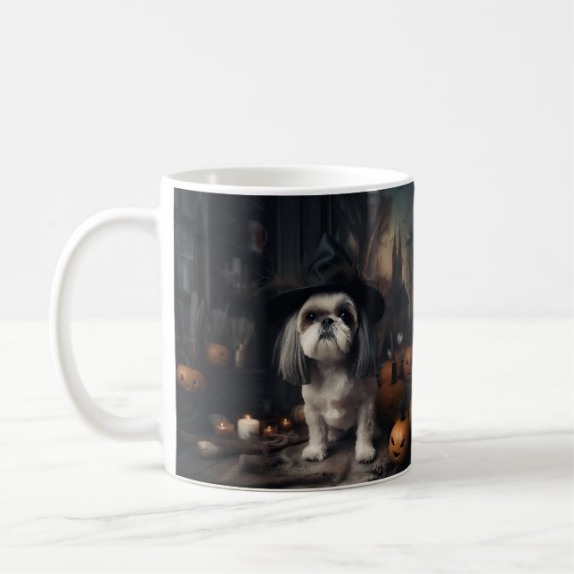 Caneca De Café Shih Tzu Abóboras Halloween Assustador (Esquerda)
