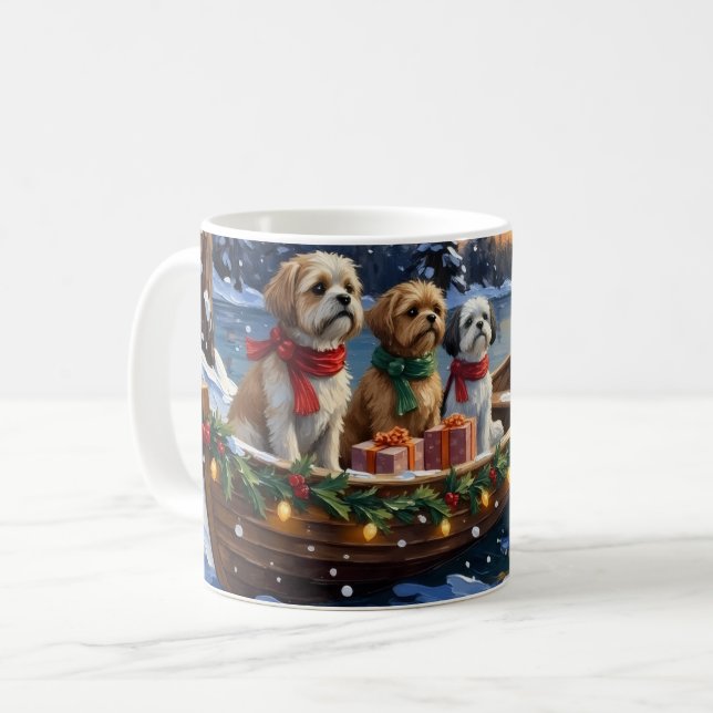 Caneca De Café Shih Tzu Christmas Boat Holiday (Frente Esquerda)