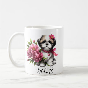 Caneca De Café Shih Tzu Coffee Mug - Cute Puppy com Flores - Pres