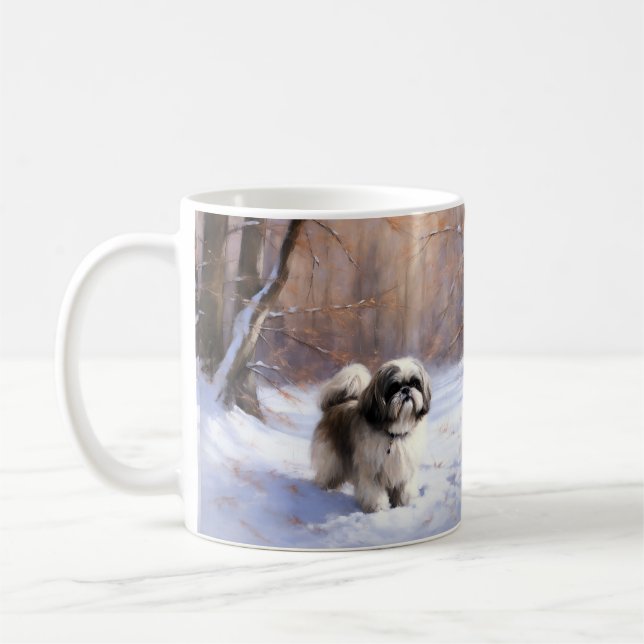 Caneca De Café Shih Tzu Deixe-O Neve Natal (Esquerda)