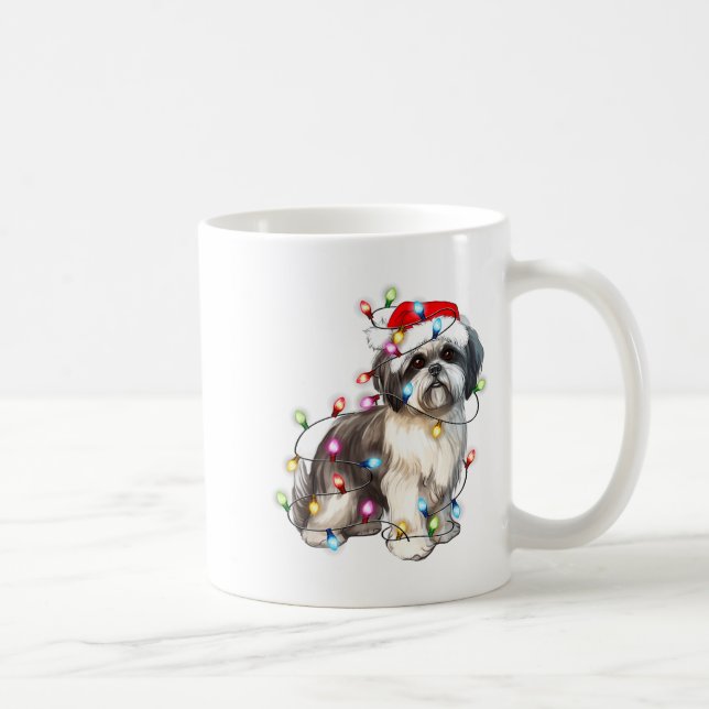Caneca De Café Shih Tzu Dog Christmas Lights Xmas Cute  (Direita)