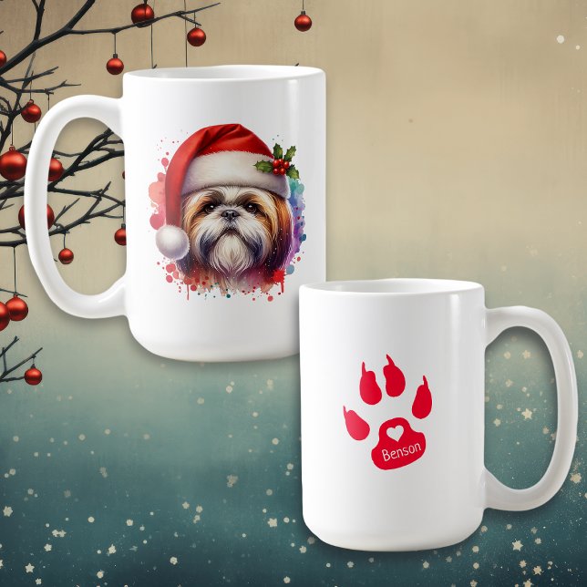 Caneca De Café Shih Tzu Dog no Natal de Santa Hat Personalizado (Criador carregado)