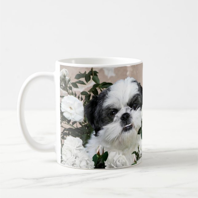 Caneca De Café Shih Tzu e rosas (Esquerda)