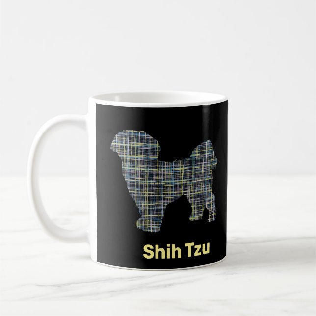 Caneca De Café Shih Tzu Silhouette Yellow & Black Grid Lines (Esquerda)