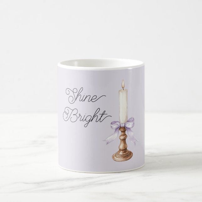 Caneca De Café Shine Bright Lavender Bow White Gold Candle (Centro)