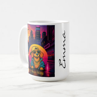 Caneca De Café Short King Dachshund Retro 80s Mug, Custom Name