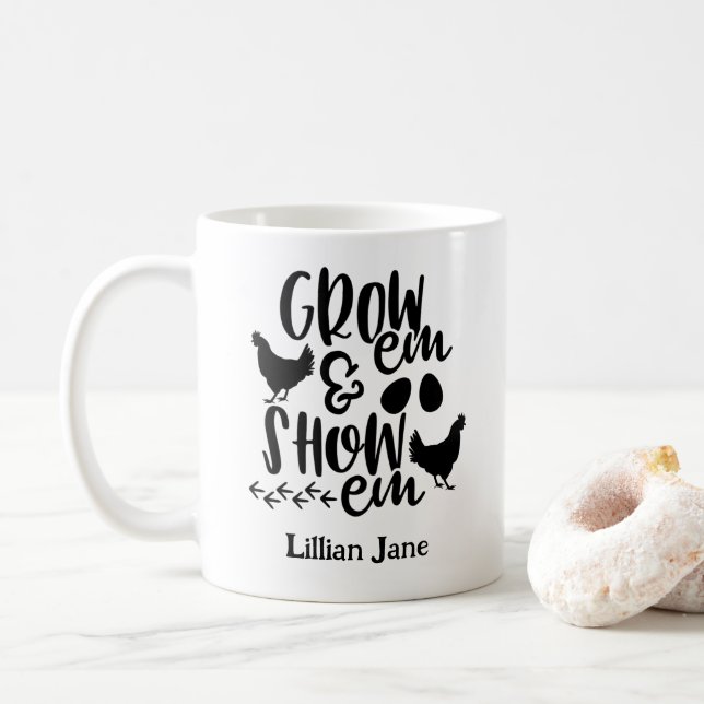 Caneca De Café Show Chickens Custom Name (Com Donut)