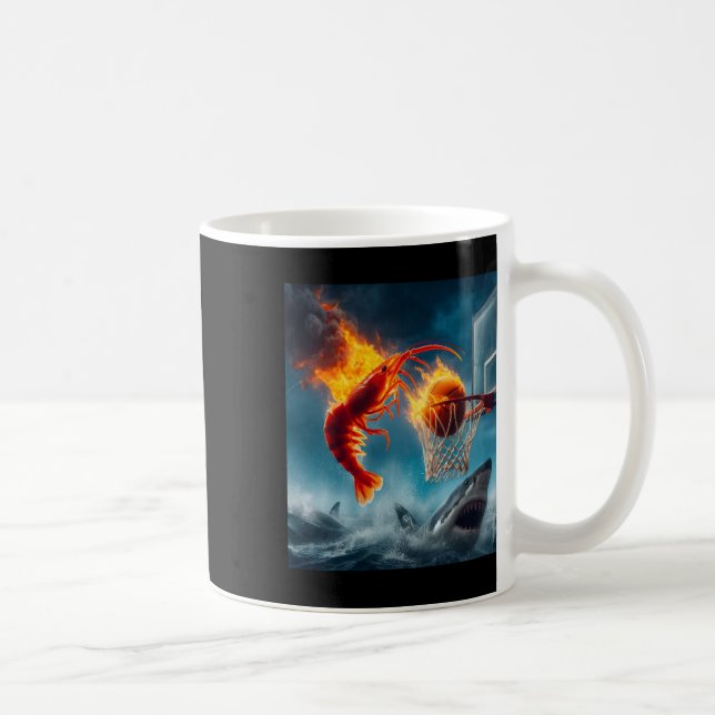 Caneca De Café Shrimp Dunking On Shark Funny Fishing Meme  (Direita)