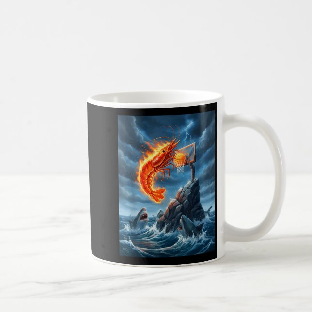 Caneca De Café Shrimp Dunking On Shark Funny Fishing Meme Basketb (Direita)