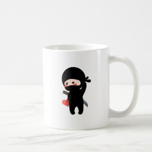Caneca De Café Shy Blushing Ninja segurando papel originami cora