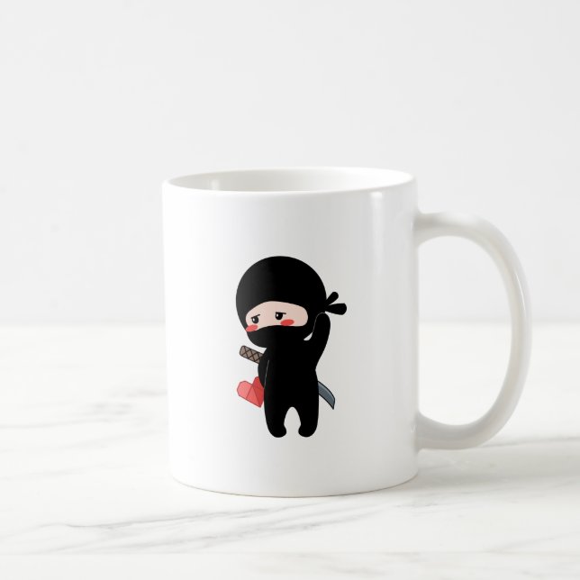 Caneca De Café Shy Blushing Ninja segurando papel originami coraç (Direita)