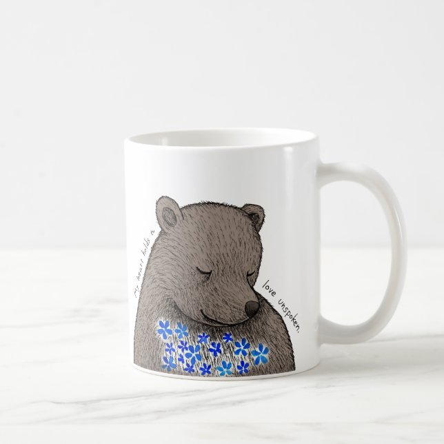Caneca De Café Shy Quiet Bear with Blue Flowers Unspoken Love  (Direita)