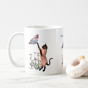 Caneca De Café Siamês Cat Butterfly Daisy Personalizado