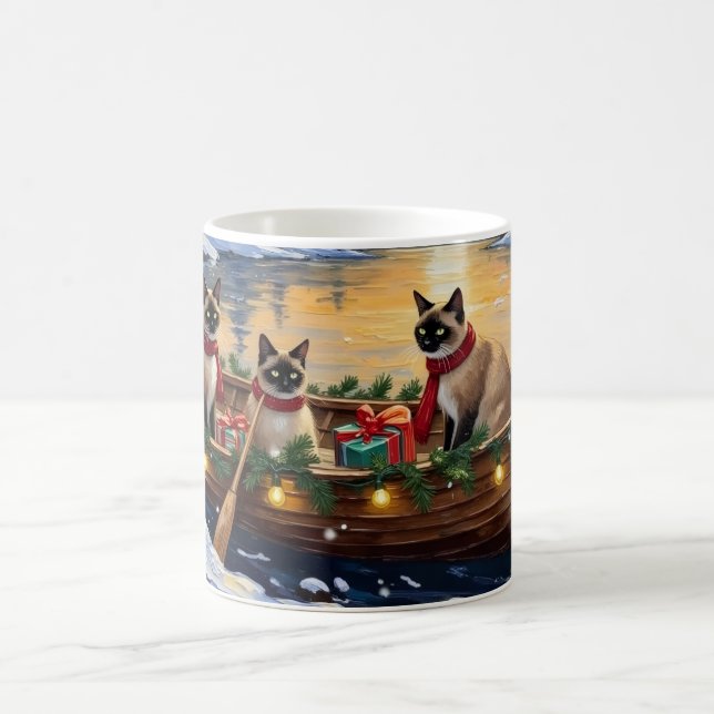 Caneca De Café Siamese Cat Christmas Boat Holiday (Centro)