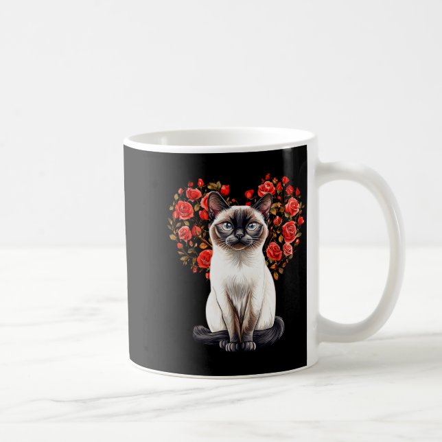 Caneca De Café Siamese Cat Lover Floral Heart Valentines Day  (Direita)