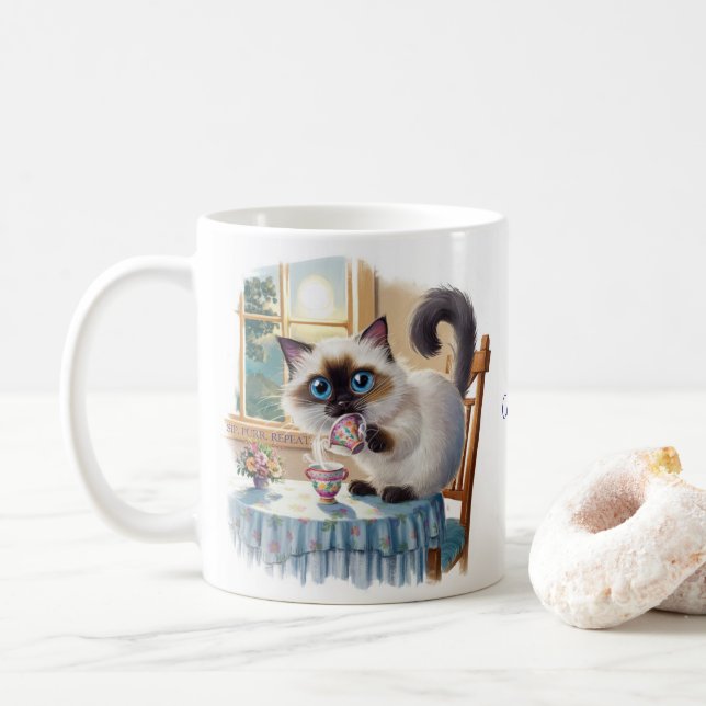 Caneca De Café Siamese Cat & Tea Time Mug (Com Donut)