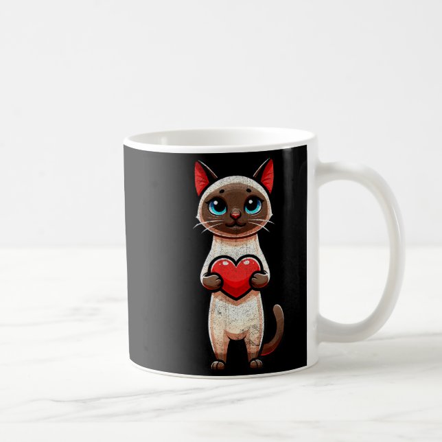 Caneca De Café Siamese Cat Valentines Heart Lover Funny Boys Girl (Direita)