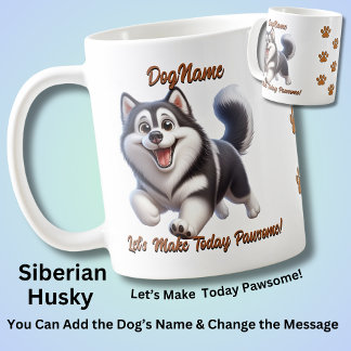 Caneca De Café Siberian Husky - Adicione o nome do cão, altere o