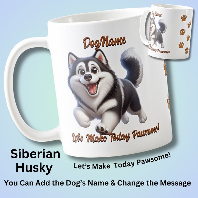 Caneca De Café Siberian Husky - Adicione o nome do cão, altere o  (Criador carregado)